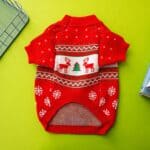 Pull Noël Rouge Chihuahua motif rennes de Noël vue de dessous