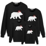 Pull Noir Famille Ours Polaire & Bonnet de Noël