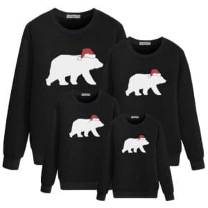 Pull Noir Famille Ours Polaire & Bonnet de Noël
