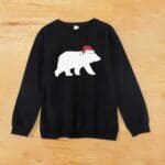 Pull Noir Famille Ours Polaire & Bonnet de Noël Homme papa