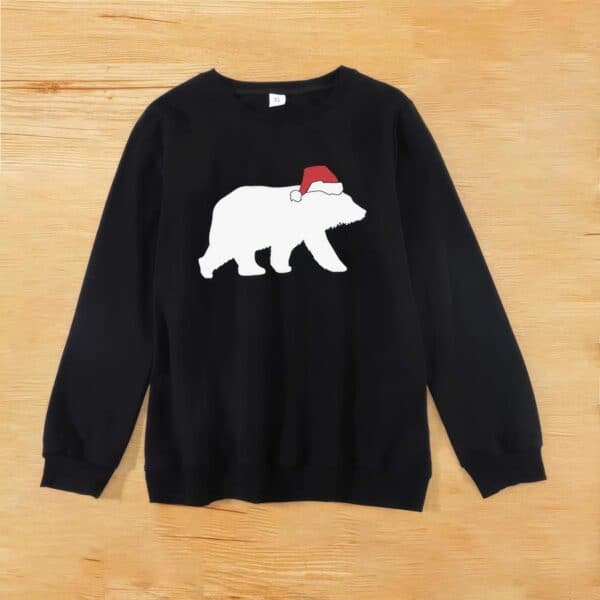 Pull Noir Famille Ours Polaire & Bonnet de Noël Homme papa