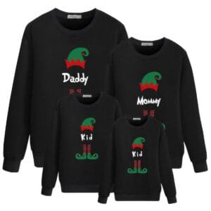Pull Noir Lutin de Noël en Famille