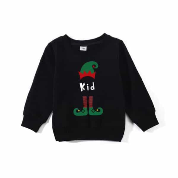 Pull Noir Lutin de Noël enfant et bébé