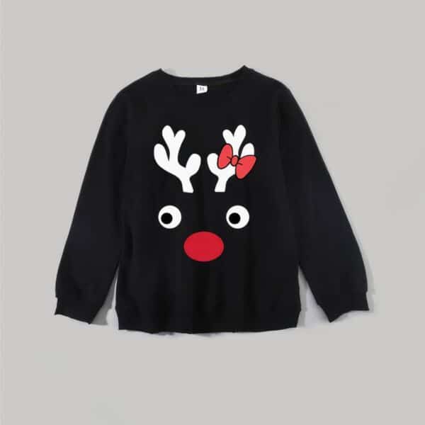 Pull Noir Renne au nez Rouge Noël Femme