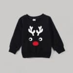 Pull Noir Renne au nez Rouge Noël enfant bébé
