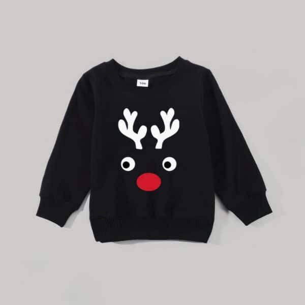 Pull Noir Renne au nez Rouge Noël enfant bébé