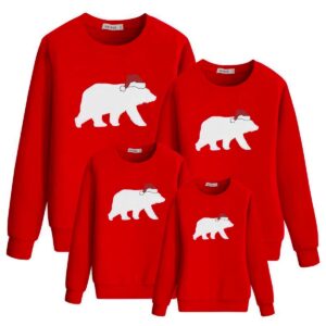 Pull Rouge Famille Ours Polaire & Bonnet de Noël