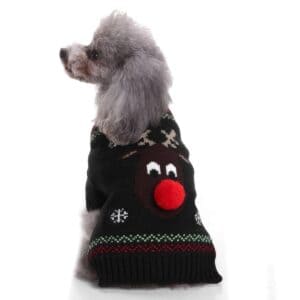 Pull chien Noir Rudolphe Renne au nez Rouge vue derriere