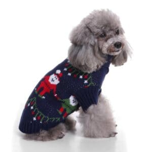 Pull chien bleu motif père Noël