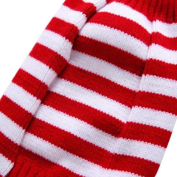 Pull chien rayé rouge & blanc Père Noël vue dessous
