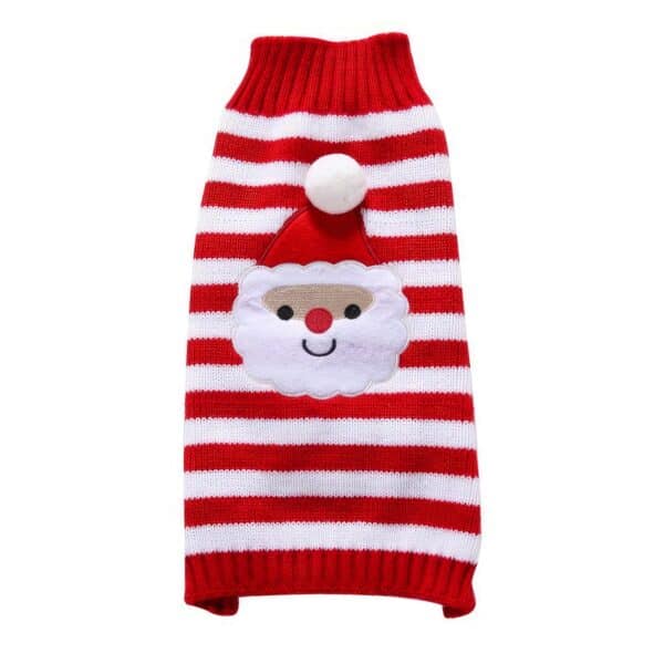 Pull chien rayé rouge & blanc Père Noël vue dessus