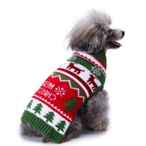 Pull chien vert & rouge Merry Christmas