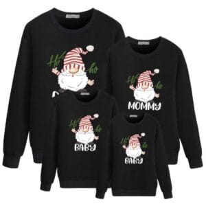 Pull de Noël Noir Ho Ho Père Noël Famille