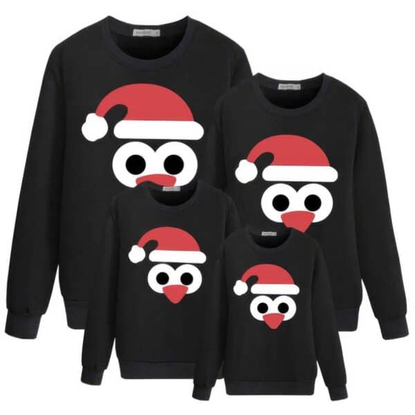 Pull de Noël Pingouin Noir famille