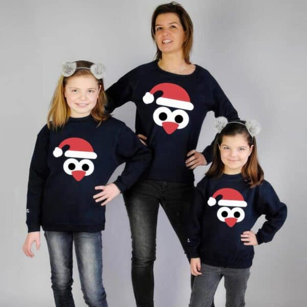 Pull de Noël Pingouin Noir maman et filles