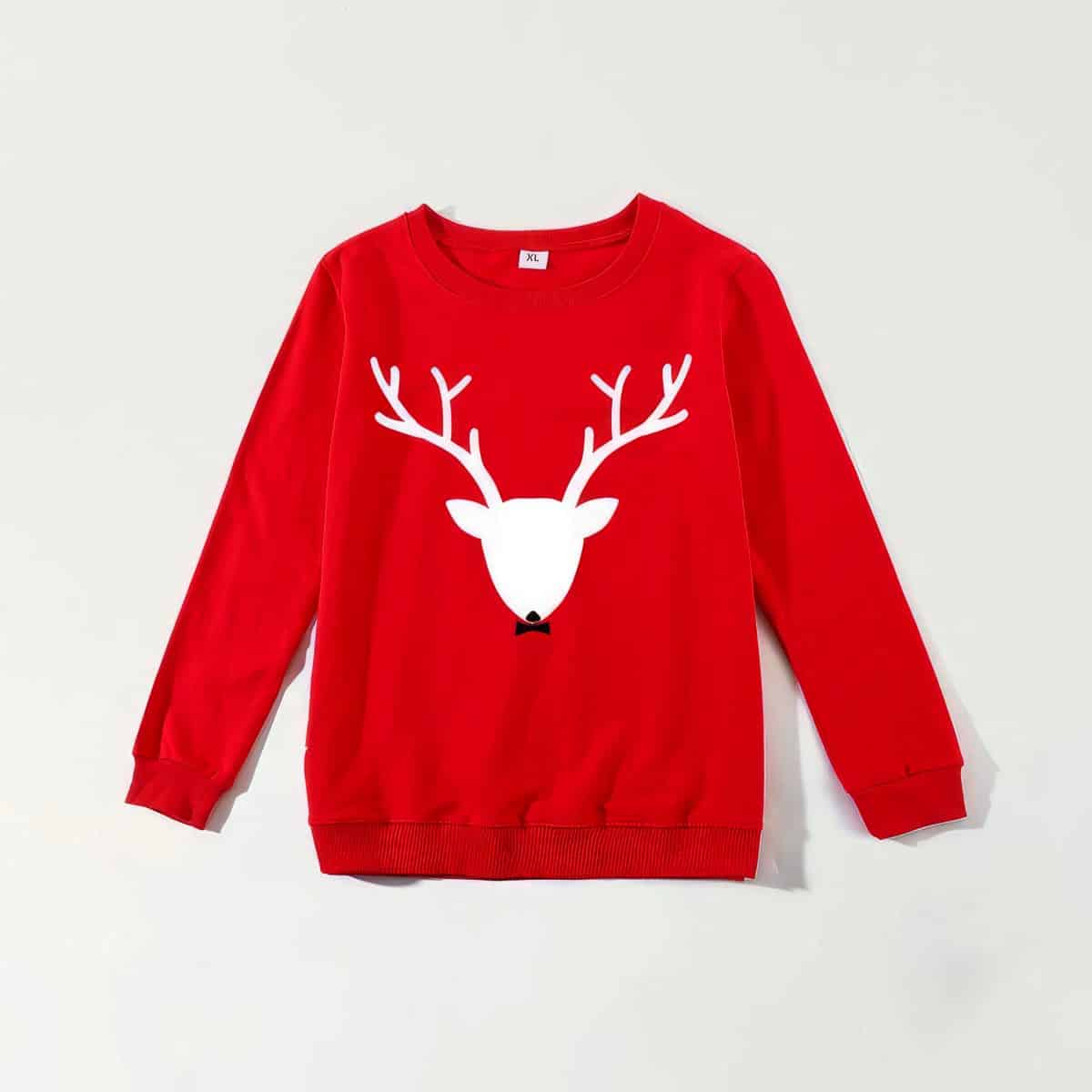 Pull De Noël 'Renne' Famille - Sweat Homme Femme Enfant, Manches Longues, Tissu Doux, Pour Fêtes