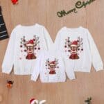 Pull de Noël assortis Joyeux Renne Blanc Col
