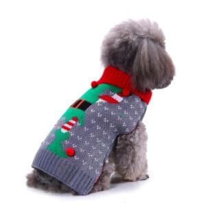 Pull de Noël chat gris lutin du père Noël vert vue de coté