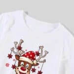 Pull de Noël en famille Joyeux Renne Blanc Col