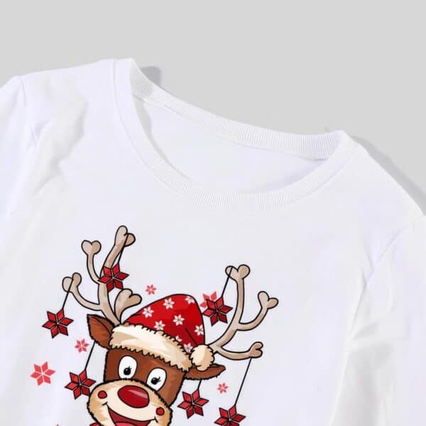 Pull de Noël en famille Joyeux Renne Blanc Col