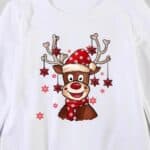 Pull de Noël en famille Joyeux Renne Blanc Motif