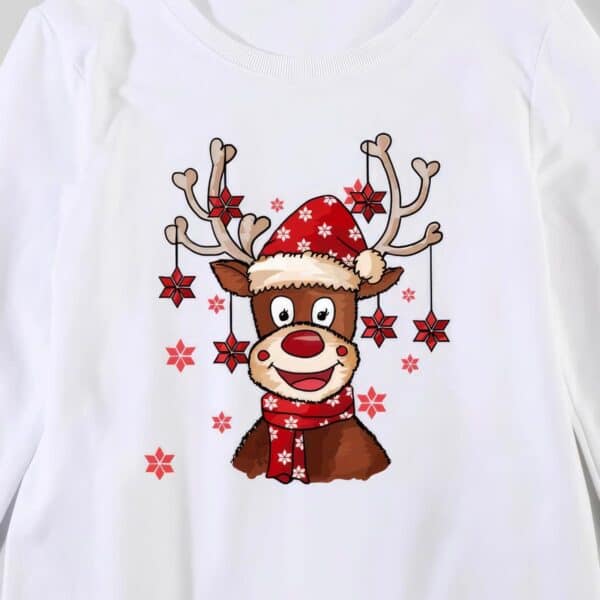 Pull de Noël en famille Joyeux Renne Blanc Motif