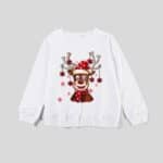 Pull de Noël en famille Joyeux Renne Blanc enfant et bébé