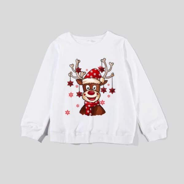 Pull de Noël en famille Joyeux Renne Blanc enfant et bébé