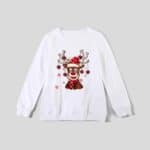 Pull de Noël en famille Joyeux Renne Blanc femme maman