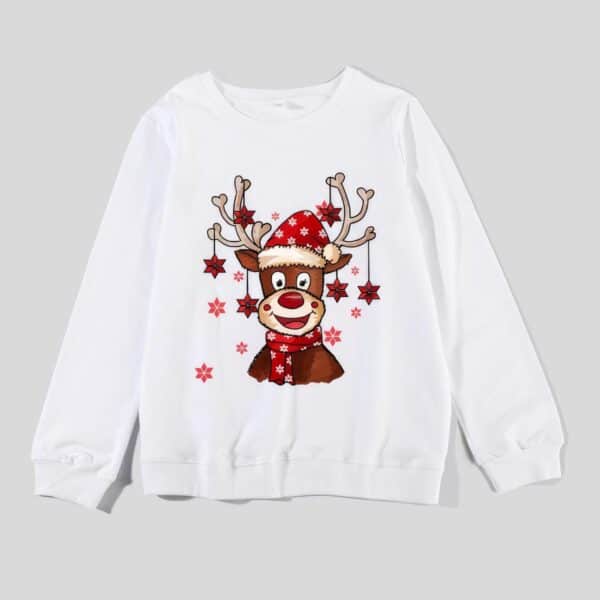 Pull de Noël en famille Joyeux Renne Blanc homme papa
