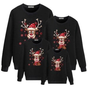 Pull de Noël en famille Joyeux Renne Noir