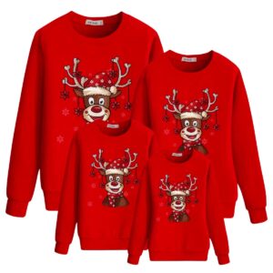 Pull de Noël en famille Joyeux Renne Rouge