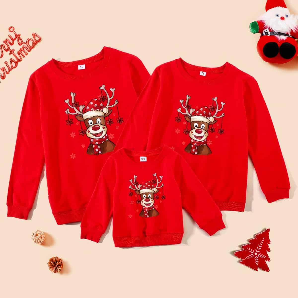 Pull De Noël Familial - Sweat Renne/Père Noël - Homme, Femme, Enfant - Tissu Doux, Confortable - Pour Fêtes Et Photos
