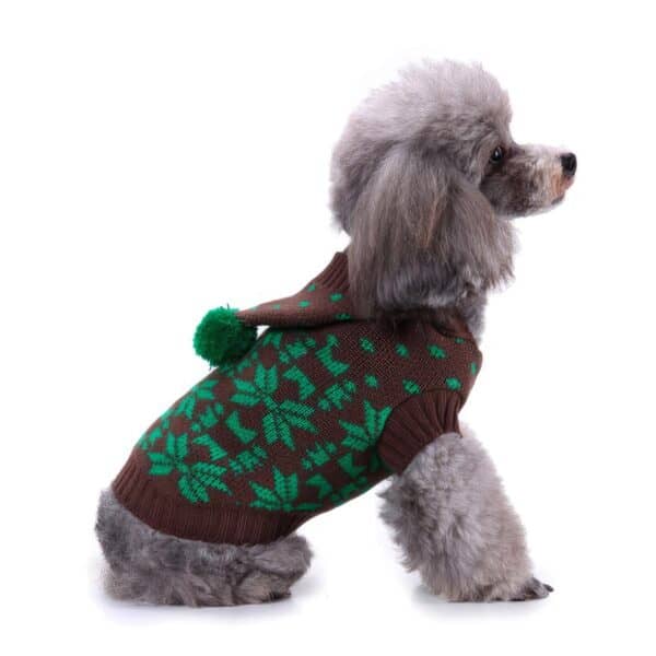 Pull de Noël petit chien marron flocon de neige vue côté