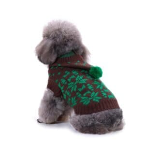 Pull de Noël petit chien marron flocon de neige vue profil