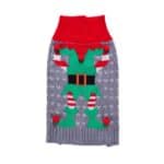 Pull de Noël pour chien gris lutin du père Noël vert vue du dessus