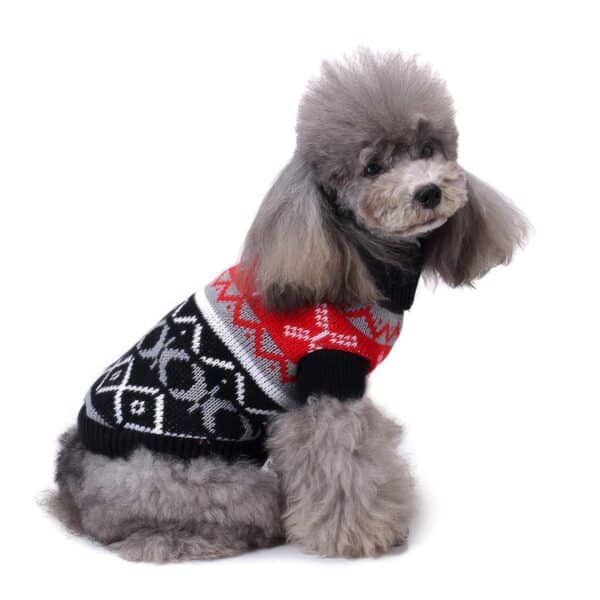 Pull moche chien noir Jacquard vue côté