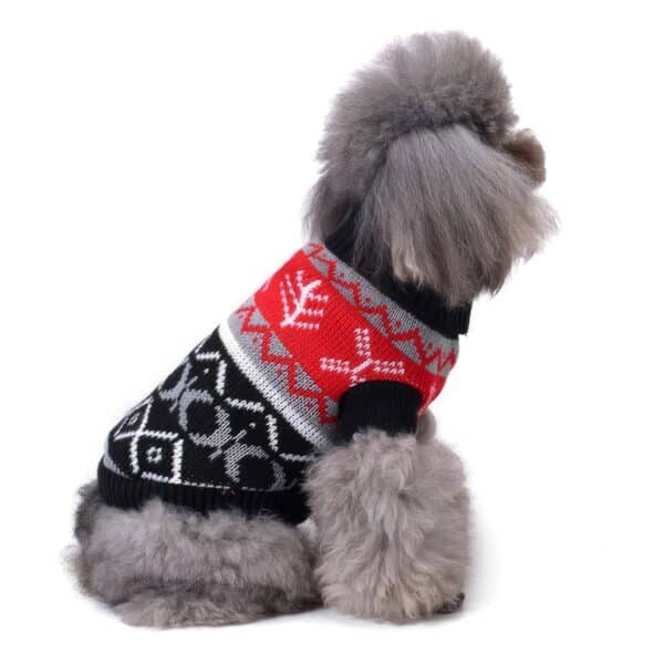 Pull moche chien noir & rouge Jacquard vue côté