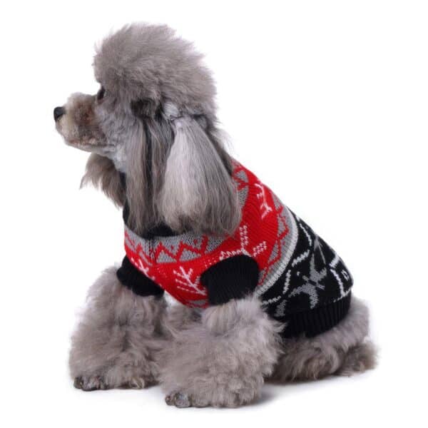 Pull moche chien noir & rouge Jacquard vue profil