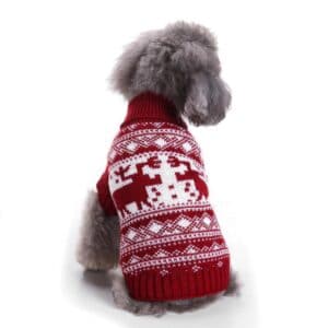 Pull rouge pour chien jacquard & Rennes de Noël Vue de dos