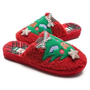 chaussons sapin noel rouge vue face