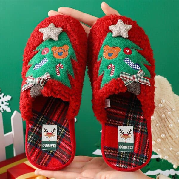 chaussons sapin noel rouge vue face2