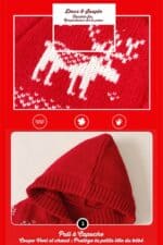 pull bebe rouge a capuche cerf noel vue detaillee