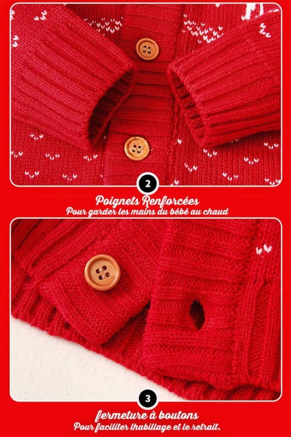 pull bebe rouge a capuche cerf noel vue detaillee2