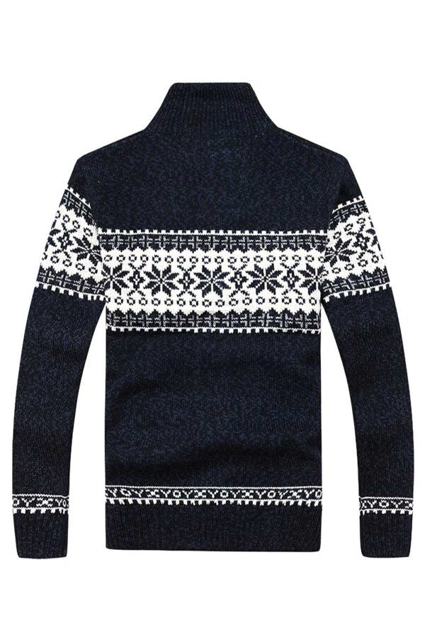 pull bleu zippe floccons noel vue de dos