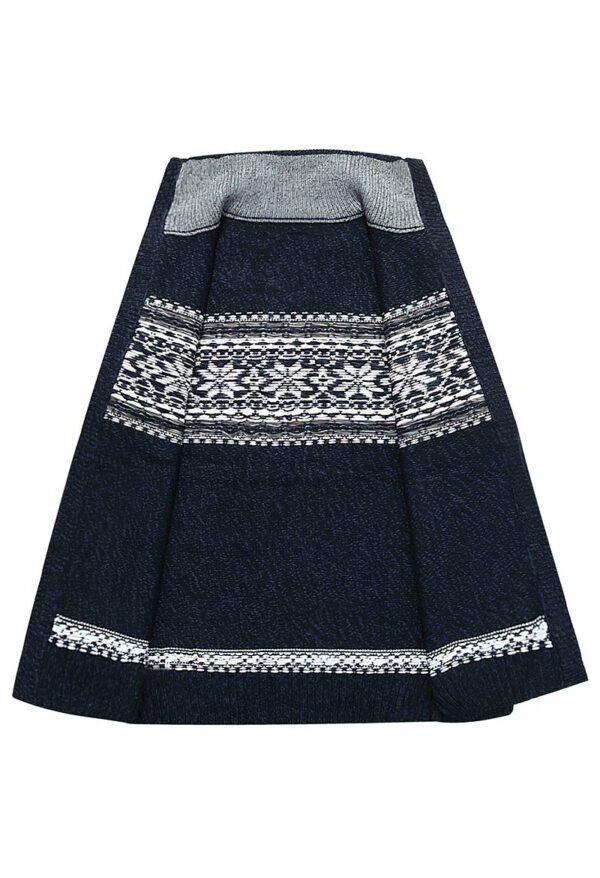 pull bleu zippe floccons noel vue interieur