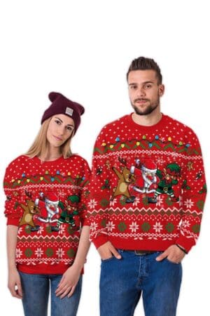 pull couple rouge pere noel dance dab