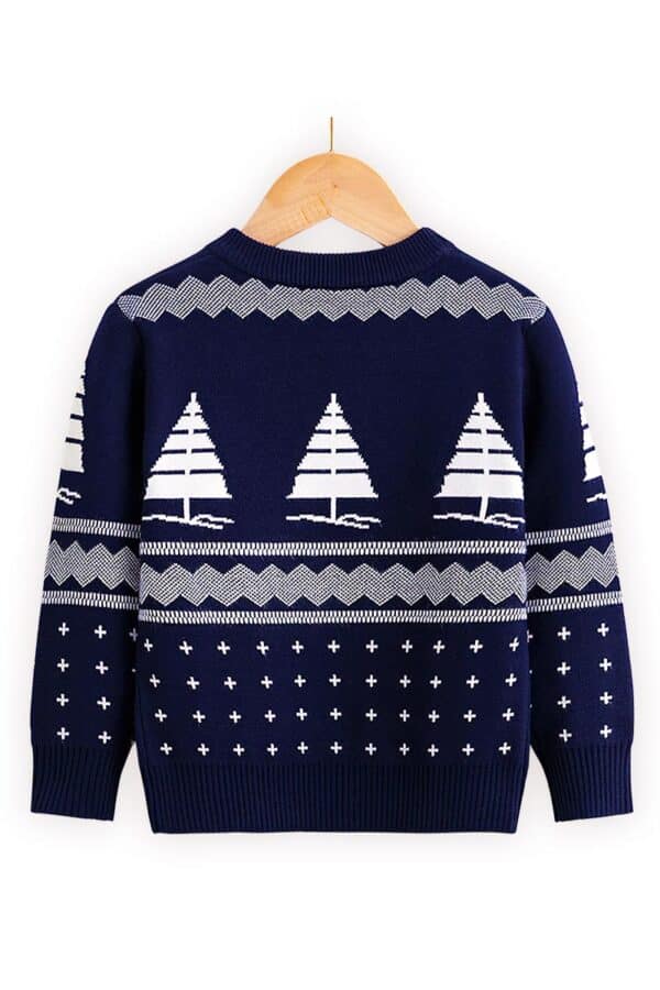 pull enfant bleu renne vue de dos