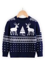 pull enfant bleu renne vue de face