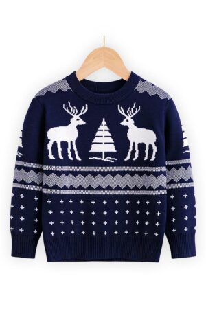 pull enfant bleu renne vue de face